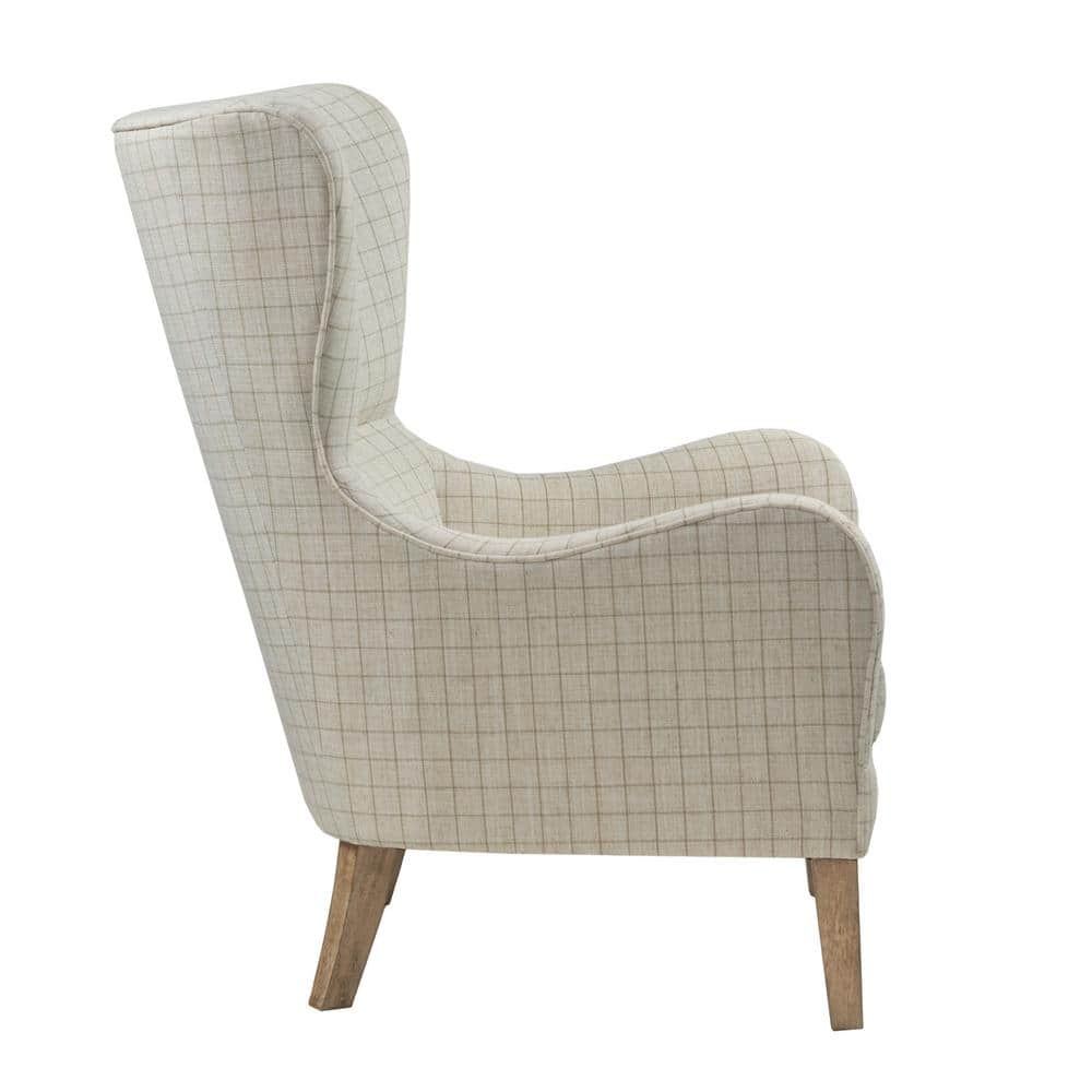 Gray Linen Wingback Accent Chair with Light Wood Legs