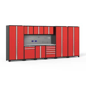 Pro Series 192 in. W x 84.75 in. H x 24 in. D 18-Gauge Steel Cabinet Set in Red (10-Piece)