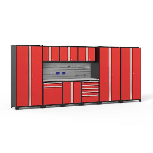 NewAge Products Pro Series 192 in. W x 84.75 in. H x 24 in. D 18-Gauge Steel Cabinet Set in Red (10-Piece)