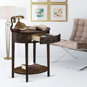 24 in. W Distressed Jacobean Finish, Round Wood End Table Laminate Top with 1-Wood Drawer Stable and Sturdy Constructed