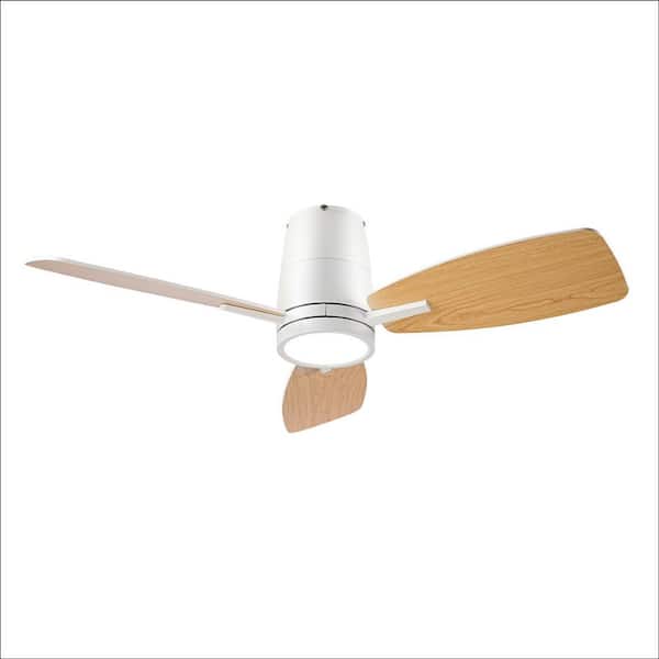 QRMOK 42 in. LED Indoor White Flush Mount Ceiling Fan with 3-Color Light and Remote, Reversible DC Motor and Blades for Home