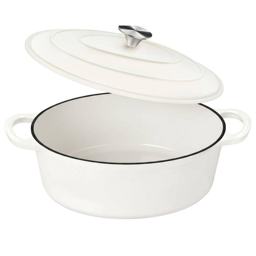 1-Piece White Enameled Cast Iron Oval Dutch Oven Non-Stick Dual Handles Oven Safe Easy Clean with Lid price history on PriceWatchPro