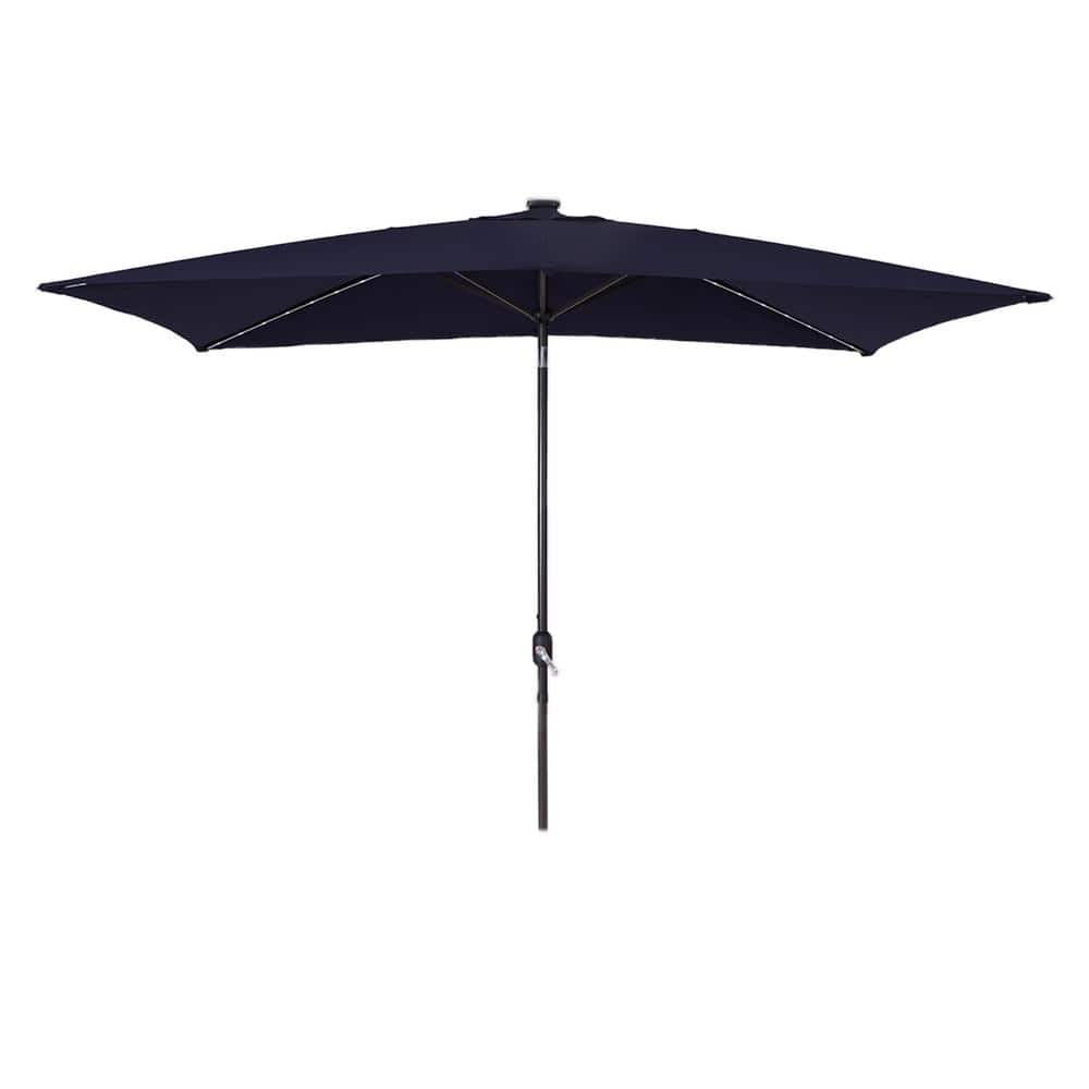 10 ft. x 7 ft. Outdoor Market Solar Tilt Patio Umbrella in Navy Blue with C