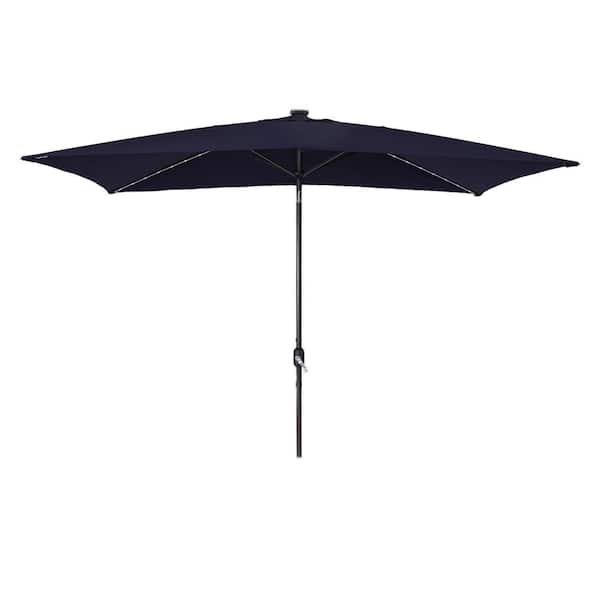 Unbranded 10 ft. x 7 ft. Outdoor Market Solar Tilt Patio Umbrella in Navy Blue with Crank