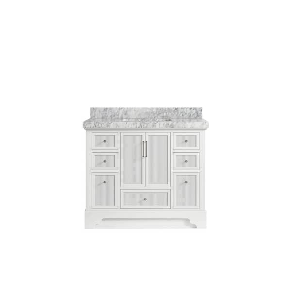 Willow Collections Alys 42 in. W x 22 in. D x 36 in. H Single Sink Bath Vanity in White with 2 in. Carrara Marble Top