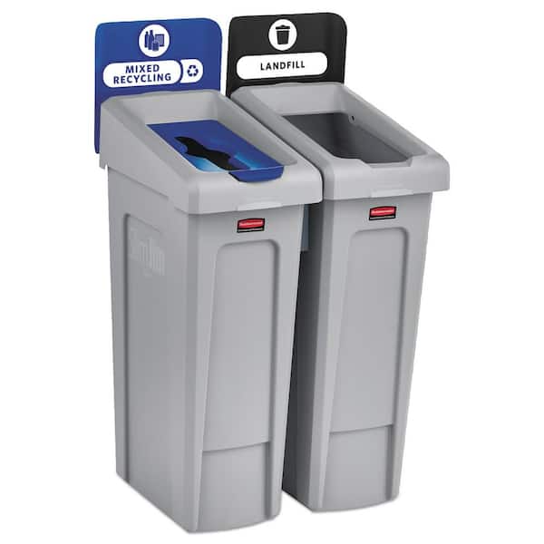 Rubbermaid Commercial Products 46 Gal. 2-Stream Landfill/Mixed Recycling  Slim Jim Indoor Recycling Station Kit RCP2007914 - The Home Depot