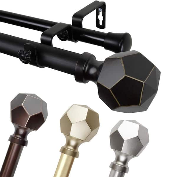 1" Dia Adjustable 160-240" Double Curtain Rod in Black with Drey Finials