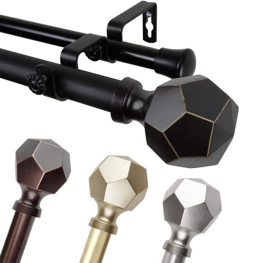 "1"" Dia Adjustable 120-170"" Double Curtain Rod in Black with Drey Finials" price history on PriceWatchPro
