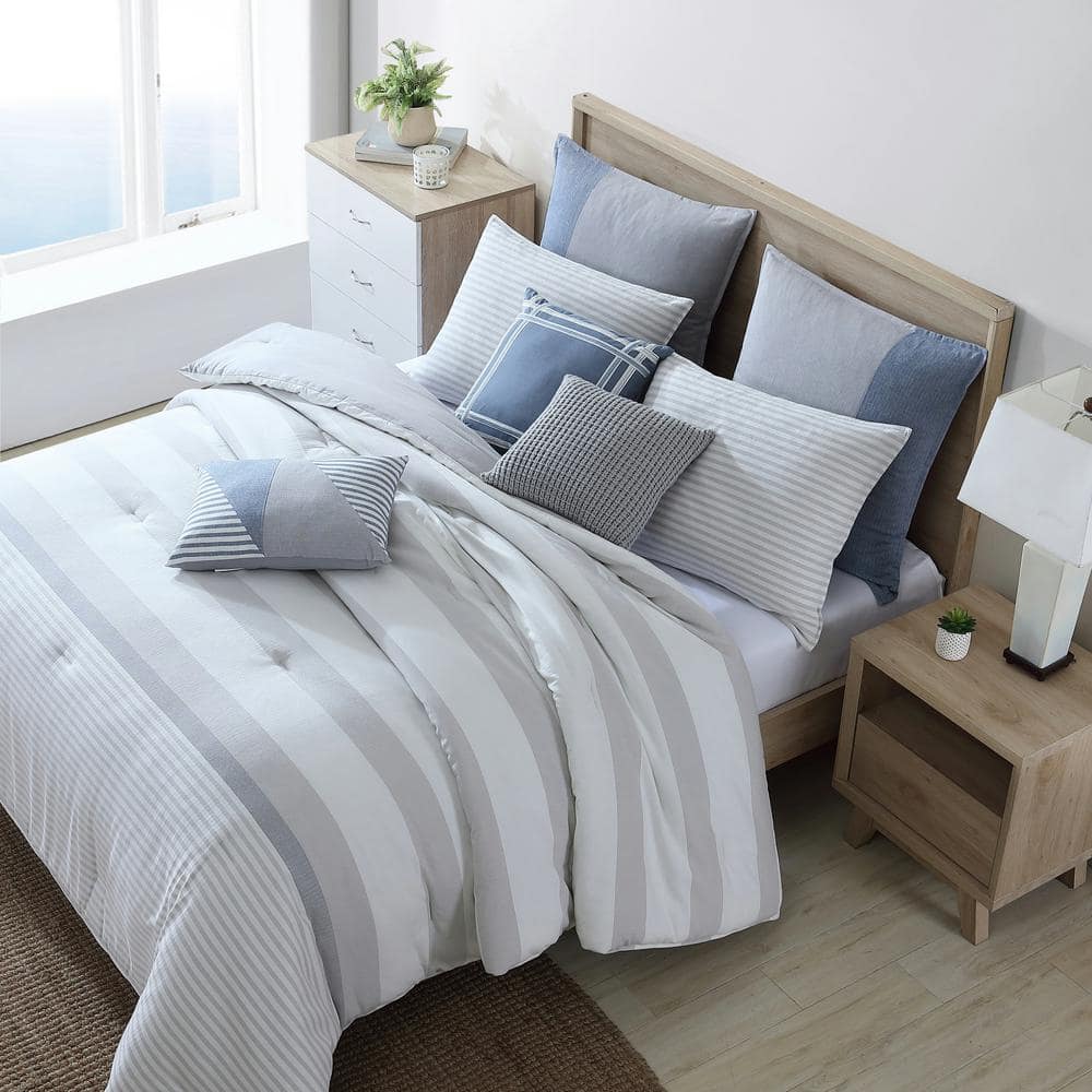 Heather Gray Twin Cotton Reversible Comforter Set with Sham