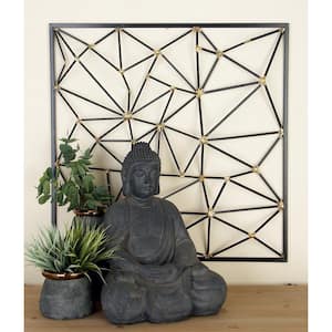 32 in. x  32 in. Metal Black Geometric Wall Decor with Black Frame and Gold Points