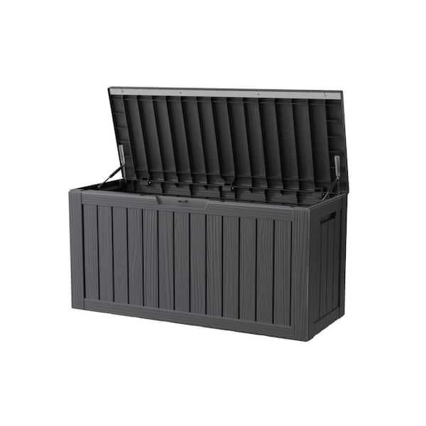 80 Gal. Black Storage Box, Resin Waterproof Outside Deck Box, Package Delivery Garden Hose Storage Bin Outdoor Tool