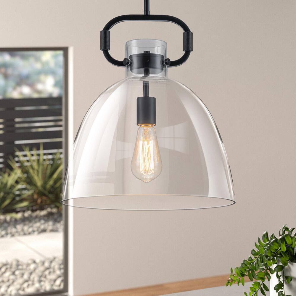 1-Light Black Bell Traditional Metal Accent Design Pendant Light with Clear Glass Shade price history on PriceWatchPro