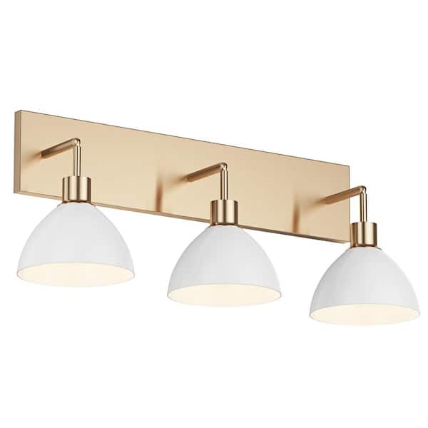 aiwen 26.77 in. 3-Light Modern Gold Bathroom Vanity Light Anti-Rust Wall Light Over Mirror with Metal Shade