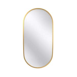 Modern 18 in. W x 36 in. H Oval Framed Wall-Mounted Bathroom Vanity Mirror in Gold