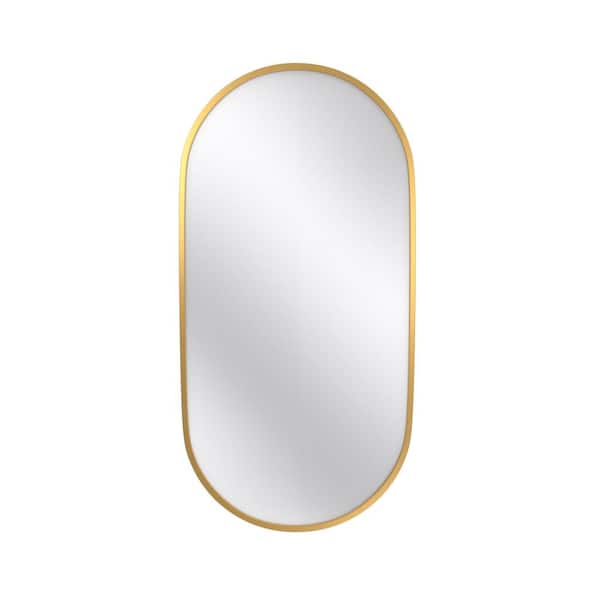Unbranded Modern 18 in. W x 36 in. H Oval Framed Wall-Mounted Bathroom Vanity Mirror in Gold