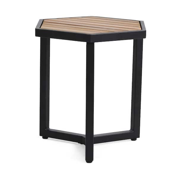 1-Piece Modern Industrial Hexagon Outdoor Side Table with Brown