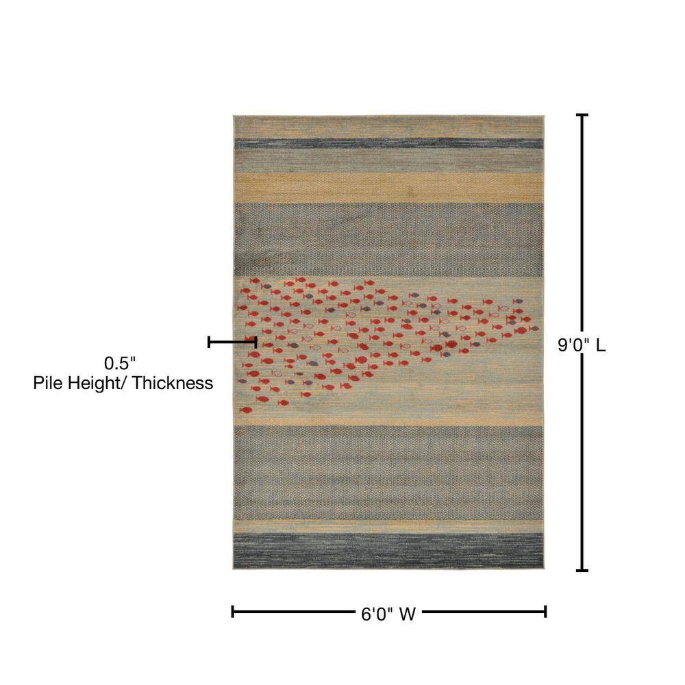 Blue and Beige Rectangular Stain-Resistant Kids Rug