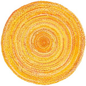 Braided Gold 4 ft. x 4 ft. Round Solid Area Rug