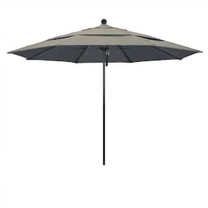 11 ft. Black Aluminum Commercial Market Patio Umbrella with Fiberglass Ribs and Pulley Lift in Spectrum Dove Sunbrella
