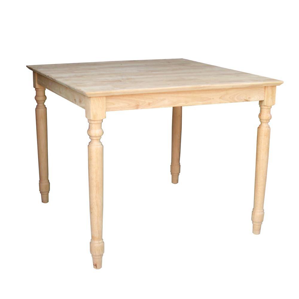 36" Light Unfinished Rubberwood Square Dining Table