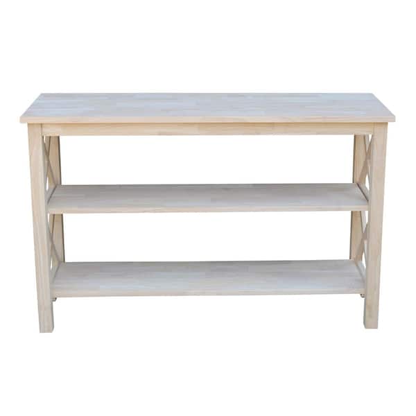 International Concepts Hampton 48 in. Unfinished Standard Rectangle Wood Console Table with Shelves