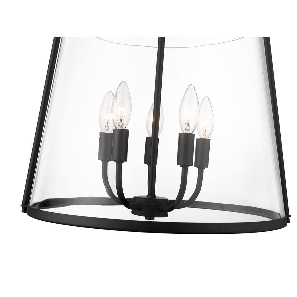 Matte Black Steel and Glass 5-Light Pendant