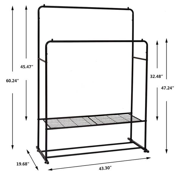 URTR Black Garment Coat Rack Freestanding Hanger Double Rods 2