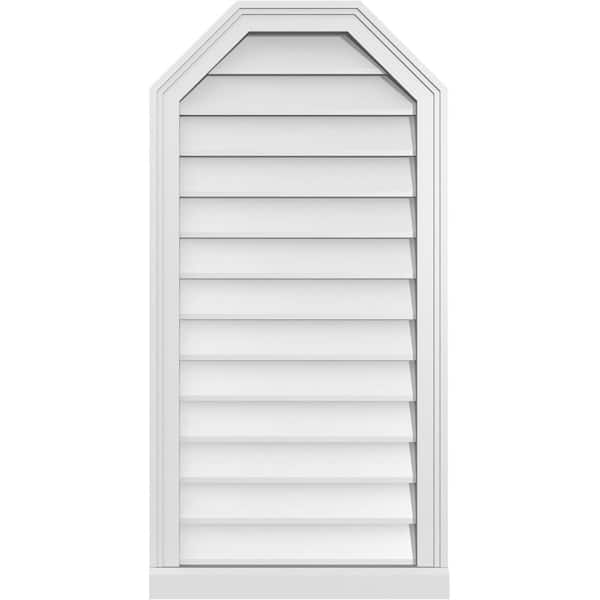 Ekena Millwork 20 in. x 40 in. Octagonal Top Surface Mount PVC Gable Vent: Decorative with Brickmould Sill Frame