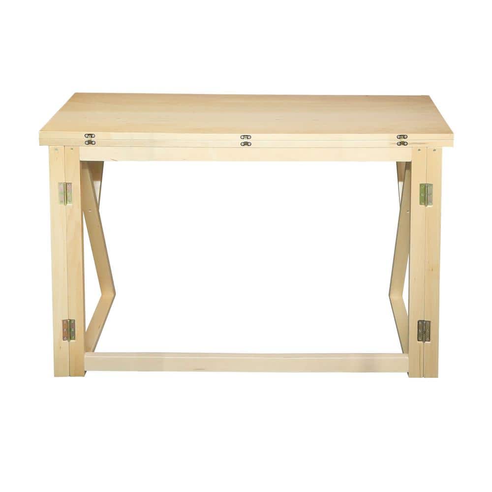 Natural Solid Basswood Folding Convertible Console Dining Table
