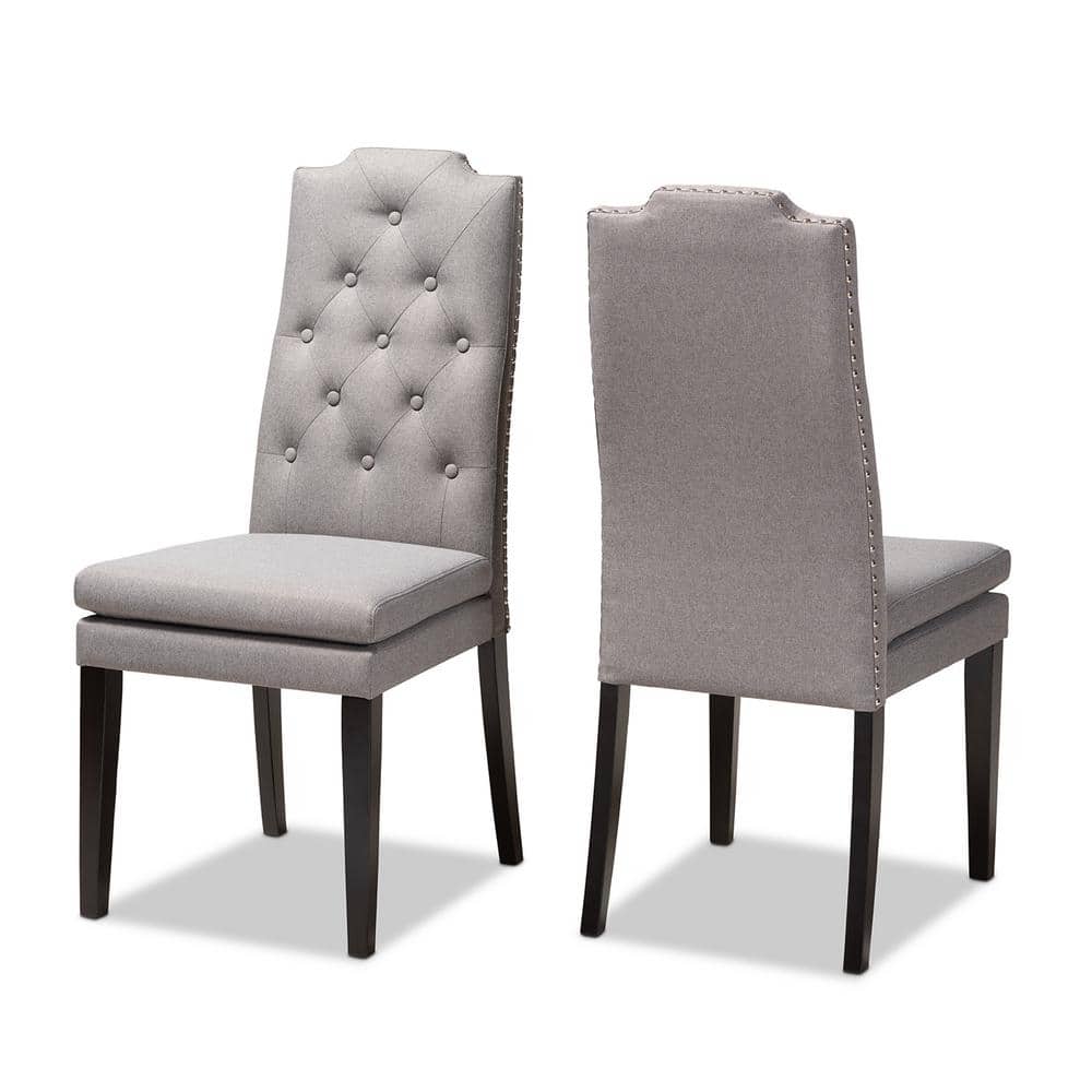 Gray Button Tufted High Back Wood Side Chair Set