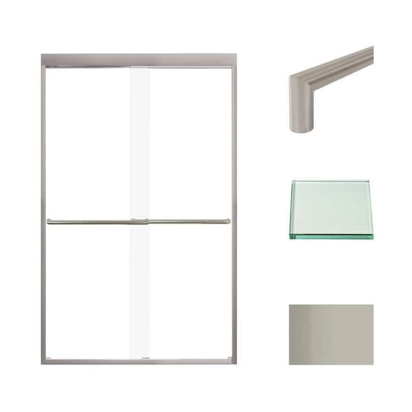 Transolid Frederick 47 in. W x 76 in. H Sliding Semi-Frameless Shower Door in Brushed Stainless with Clear Glass