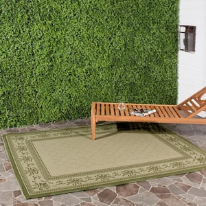 Courtyard Natural/Olive 9 ft. x 12 ft. Border Indoor/Outdoor Patio  Area Rug