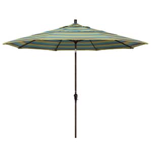 11 ft. Bronze Aluminum Market Patio Umbrella with Auto-Tilt Crank Lift in Astoria Lagoon Sunbrella