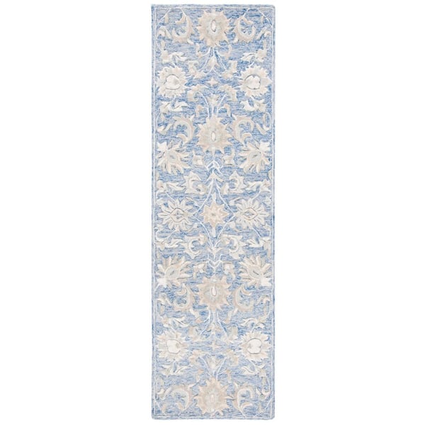 SAFAVIEH Glamour Blue/Beige 2 ft. x 8 ft. Border Floral Runner Rug