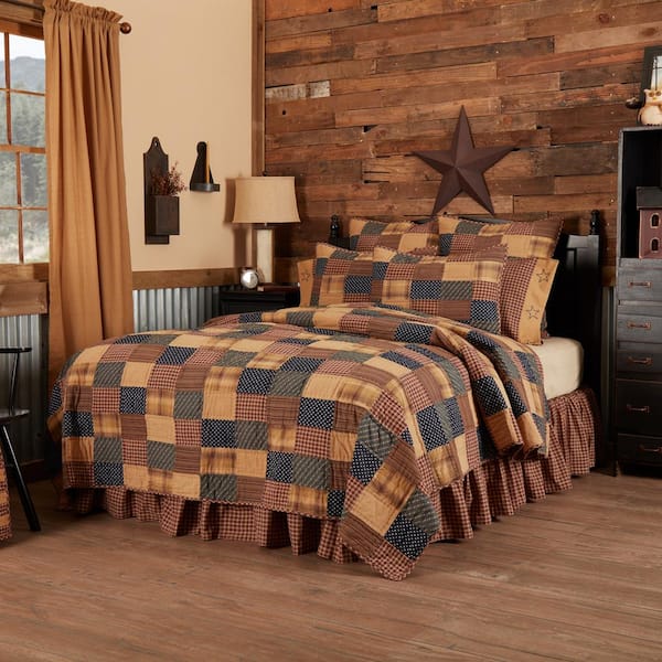 VHC BRANDS Patriotic Patch Red Khaki Navy Primitive Americana Patchwork Queen Cotton Quilt