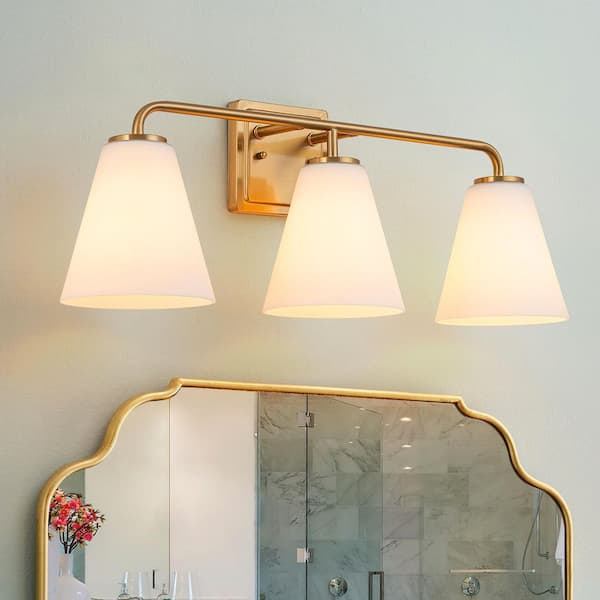 David Modern 24 in. 3-Light Gold Bathroom Vanity Light Fixture