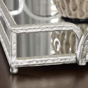 Silver Hammered Metal Decorative Rectangle Mirror Tray