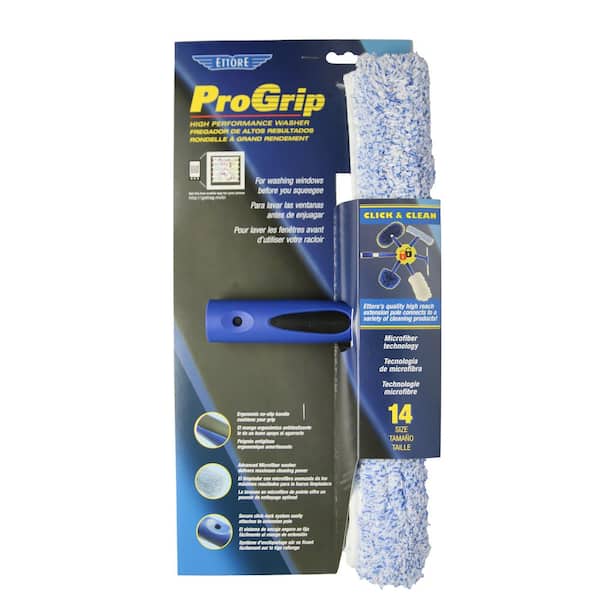 Ettore ProGrip Rubber Window Squeegee - Blue, Single Straight Blade,  Click-Lock Handle, Microfiber Washer Sleeve - Long-Lasting Silicone Blade
