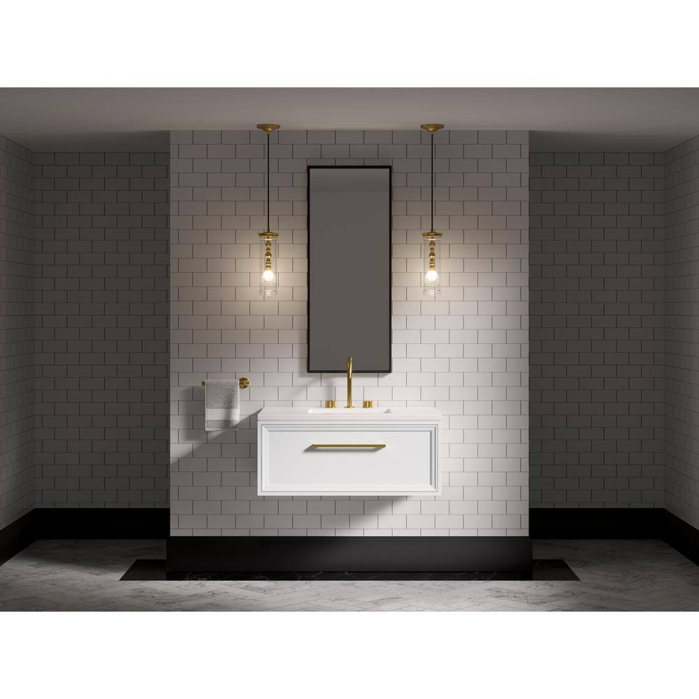 Linen White Solid Wood Floating Bathroom Vanity with Single Drawer