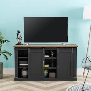 54 in. Charcoal Engineered Wood TV Stand Fits TVs Up to 60 in. with Storage Doors
