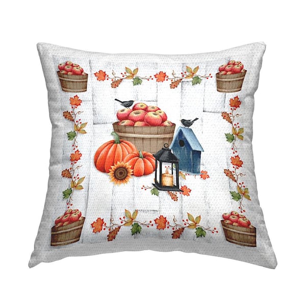 Stupell Industries Autumn Harvest Apples and Pumpkins Orange Square Outdoor Throw Pillow