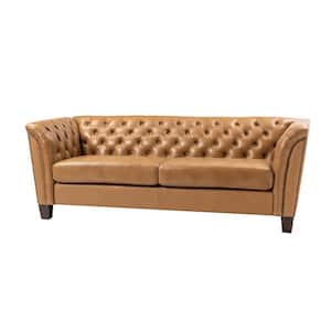 Andrea 82.5 in. Wide Camel Genuine Leather Rectangle Sofa with Tapered Wood Legs