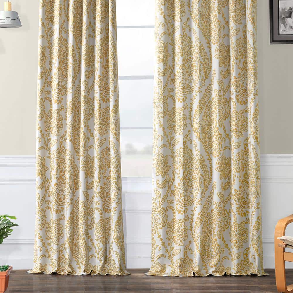 Tea Time Yellow Gold Floral Blackout Polyester Curtain Panel