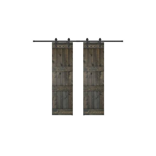 Double Mid Bar 48 In X 84 In Ebony Finished Pine Wood Sliding Barn Door With Hardware Kit Hdd03ebny48diy The Home Depot