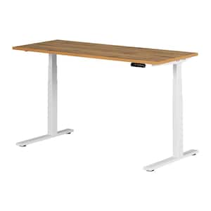 Ezra Adjustable Height Standing Desk, 59.5 in. Rectangular Nordik Oak and White Melamine Desk 59.5 in. Adjustable