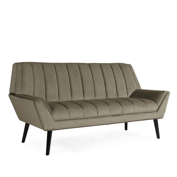 Handy Living Houston Mink Gray Velvet Mid-Century Modern Arm Sofa