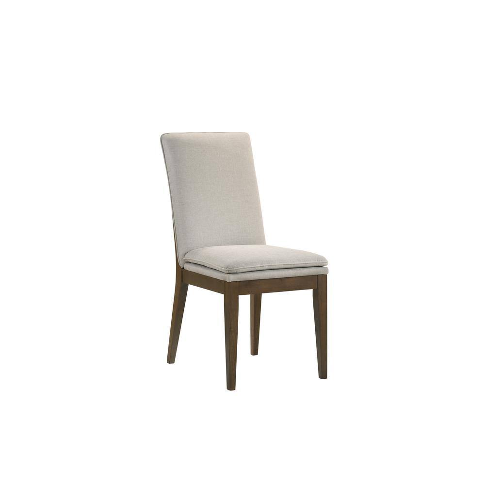 Walnut Wood Dining Table Set with Beige Upholstered Chairs, 7-Piece