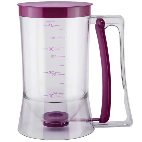 4-Cup Pancake Batter Dispenser with Squeeze Handle, Measuring Labels, for Cupcakes, Crepes & Waffles