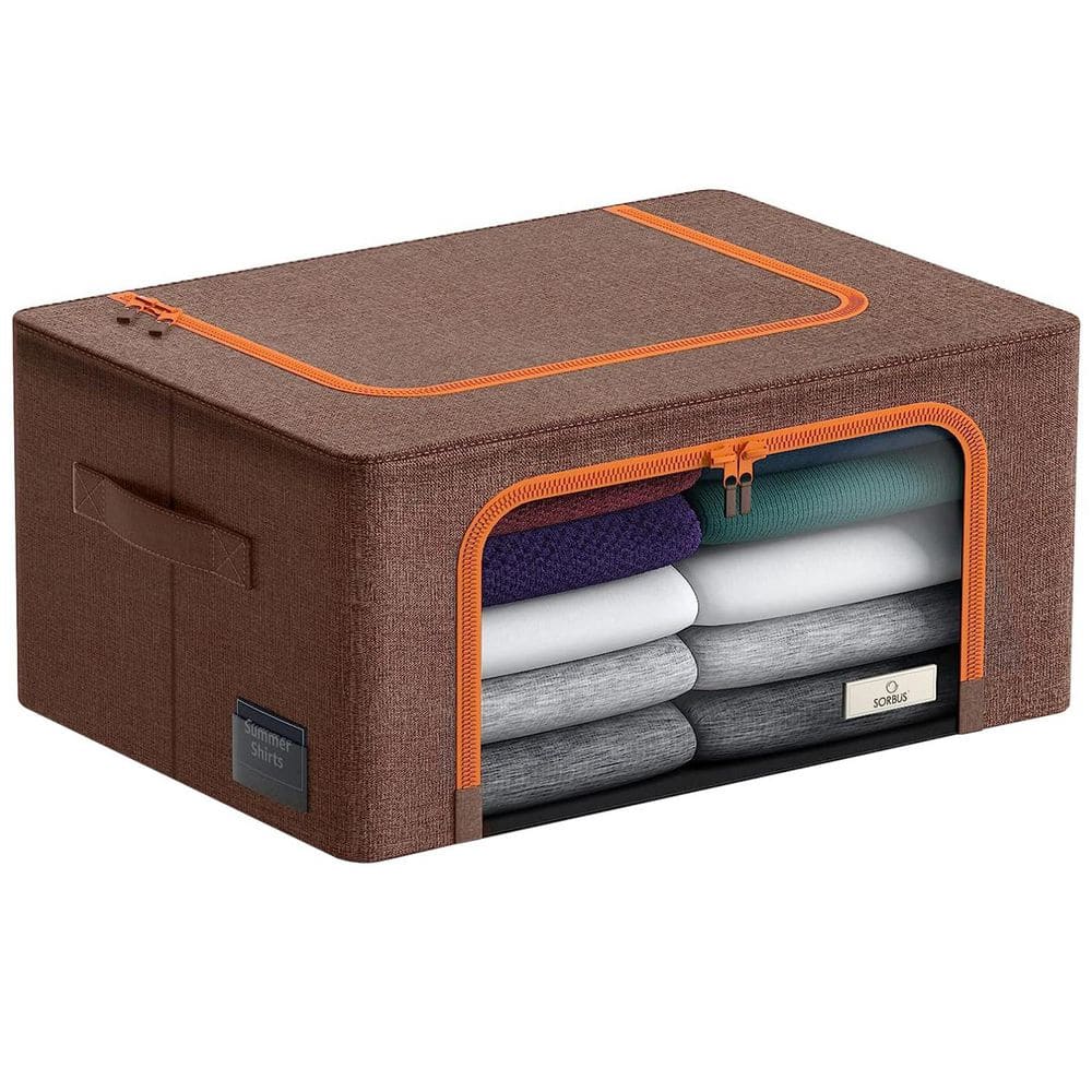 Storage Bins, Organizers with Metal Frame, Handles, and Window, Brown 15.75