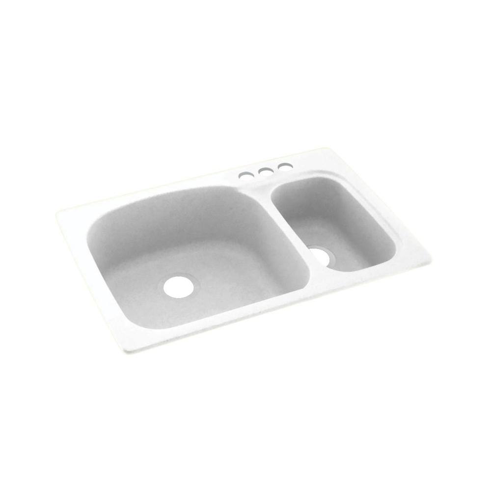 Swan DualMount Solid Surface 33 in. x 22 in. 3Hole 70/30 Double Bowl